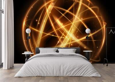 Gold light circle effect on black background Wall mural