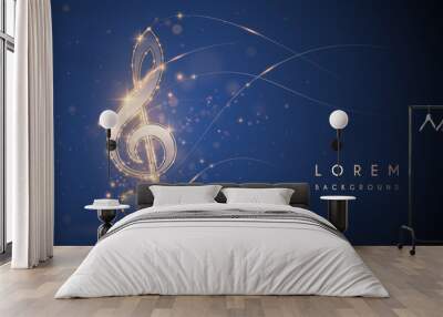 Gold light music note on blue background Wall mural