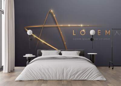 Gold star line template with glow effect Wall mural