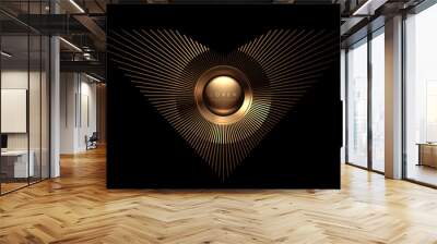 Golden badge with lines on black background Wall mural