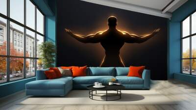 Golden man silhouette with glow effect Wall mural