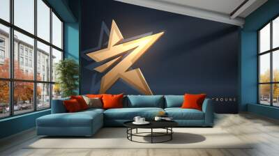 Golden star on dark background with light effect Wall mural