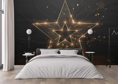 Golden star shape with lines and light effects Wall mural