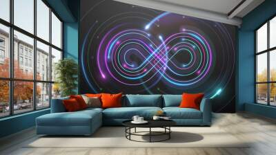 Neon infinity symbol in technology lines Wall mural