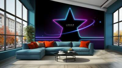 Neon light star shape template on black background Wall mural