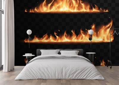 Realistic fire flames set on transparent black background Wall mural