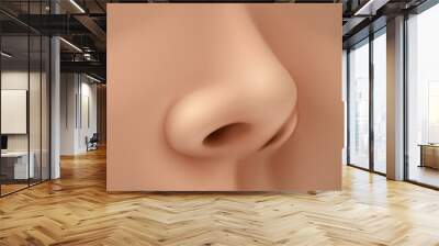 Realistic human nose on skin color background Wall mural