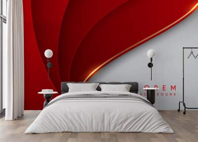 Red and white background with gold line Wall mural