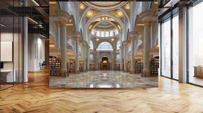 Ornate Islamic library with domed ceilings Wall mural