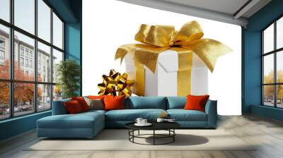 Golden gift box with ribbon Wall mural