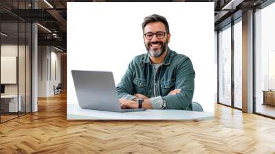 Isoalted man with laptop on white Wall mural