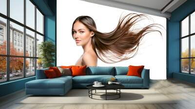 Portrait of a spa woman with long hair isolated on white Wall mural