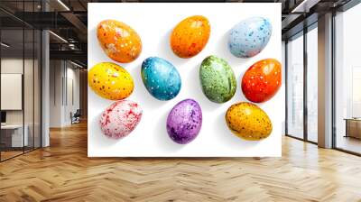 Set of easter coloful eggs on white Wall mural