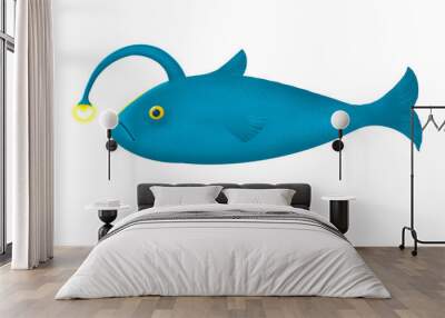 Blue cartoon fish lantern. Cool marine character fish flashlight. Wall mural