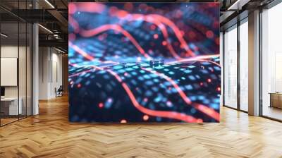 3D VFX Animation of AI Brain Showcasing Neural Networks, Complex Data Flow, and Connectivity. Chatbots Utilizing Artificial Intelligence for Prompt Engineering in a High-Definition AI-Generated Backgr Wall mural