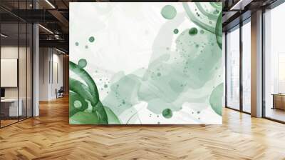 Abstract Green and White Watercolor Background with Circular Shapes. This captivating abstract artwork features a blend of vibrant green and white watercolor washes, creating a dynamic and visually ap Wall mural