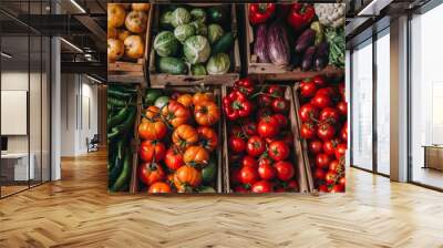 Creative Agricultural E-commerce Display: High-Value Crops Arranged in Artistic Shapes for Consumer Attraction. AI-Generated High-Resolution Wallpaper Featuring Fresh Fruits and Vegetables for a Healt Wall mural