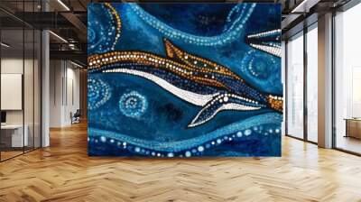 Dreamtime Ocean Fish: Australian Aboriginal Dot Art Masterpiece. Harmonious Blend of Culture and Nature for Luxury Scarves, Children's Books, and Web Design. AI-Generated 4K Illustration Celebrating I Wall mural