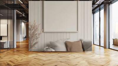 Mockup frame in home office interior background, mid-century modern style in loft, 3d render ，Stylish Loft Home Office: 3D Rendered Mid-Century Modern Interior with Mockup Frame. Abstract Creative Des Wall mural