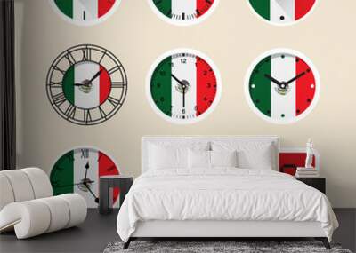 Set of national flag clock : Vector Illustration Wall mural