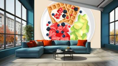 Top view of delicious breakfast set isolated on beige background : Vector Illustration Wall mural