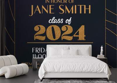 Black with gold glitter luxury Graduation party invitation 2024 Wall mural