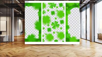 Green Patrick aura story template set. 4 leaf clovers design. Wall mural