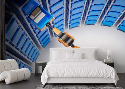 Automated Robotic Arm Handling Storage Tasks in High-Tech Warehouse Facility Wall mural