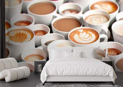 Side view on delicious hot beverages in cups. Different coffee drink types. Wall mural