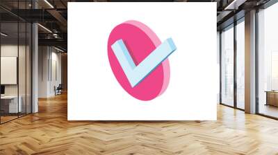 Check mark 3d vector icon isometric pink and blue color minimalism illustrate Wall mural