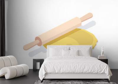 dough wooden rolling pin. vector 3d isometric, color web icon, new flat style. creative illustration Wall mural