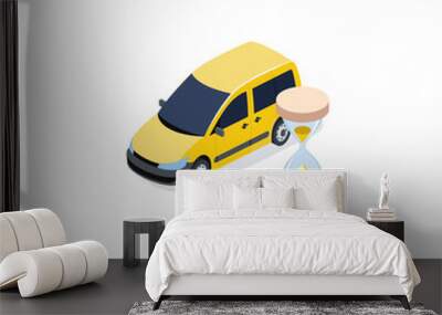 Hourglass car waiting for driver. Vector 3d isometric, color web icon, new flat style. Creative illustration design, idea for infographics. Wall mural