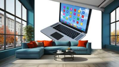 3D Laptop Computer - apps icons interface - isolated on transparent background Wall mural