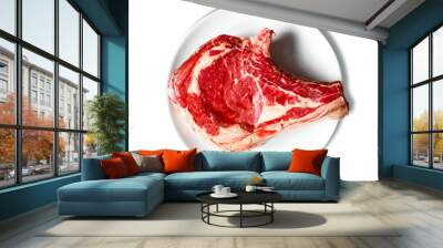 Beef prime rib on a plate isolated on white Wall mural