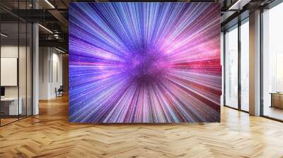 Hyperspace speed effect in night starry sky. Bright blue and red galaxy, horizontal background Wall mural