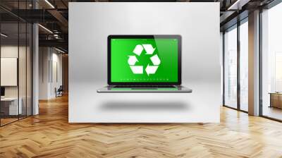 Laptop computer with a recycling symbol on screen. environmental conservation concept Wall mural