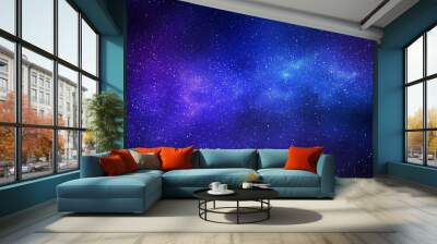 Night starry sky and bright blue galaxy, horizontal background Wall mural