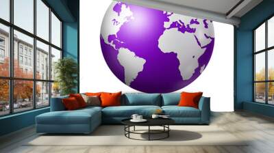 Purple earth globe isolated on white background Wall mural