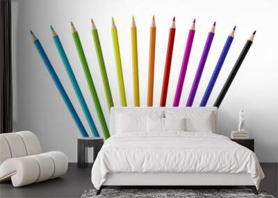 Set of color wooden pencil collection on white background Wall mural