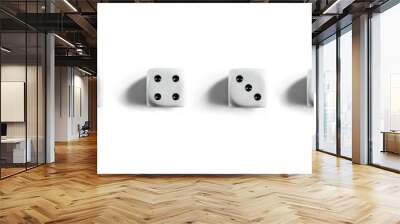 Six clean dices with Numbers 1, 2, 3, 4, 5, 6. Top view. White banner. Wall mural