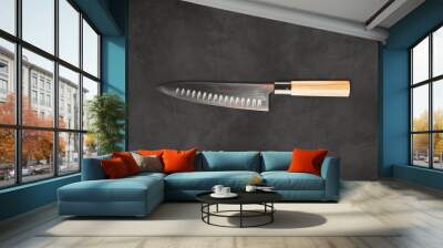 Traditional Japanese gyuto chief knife on concrete background Wall mural