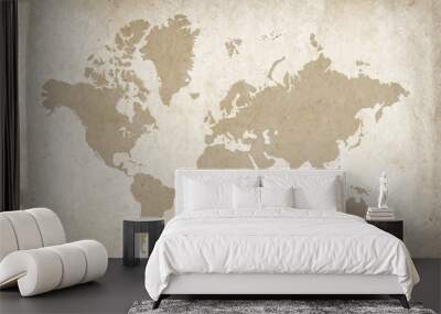 Vintage world map on old parchment paper Wall mural