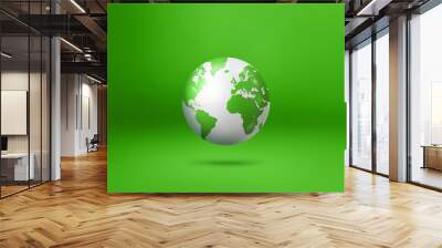 World globe, earth map, isolated on green. Horizontal background Wall mural