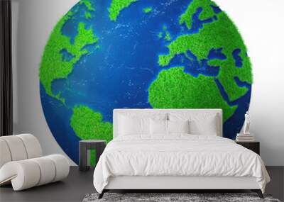 World globe covered with grass and water isolated on transparent background. Environmental protection symbol Wall mural