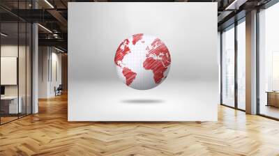 world map drawn in red pen on school paper globe Wall mural