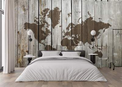 World map on a wooden wall Wall mural