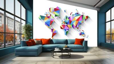 World map shape made of colorful polygons. 3D illustration on a white background Wall mural