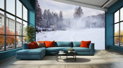 Beautiful winter landscape with snow covered trees. Wall mural