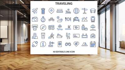 Travel icon set. Summer vacations and holiday symbol vector illustration. Collection of traveling and tourism elements. Wall mural