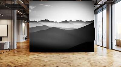 A beautiful, abstract monochrome mountain landscape. Decorative, artistic look in black and white style. Wall mural